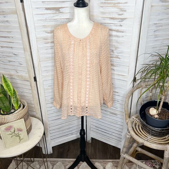 MEADOW RUE ANTHROPOLOGIE Adoria Silk Top Peach Size Medium - Picture 3 of 16